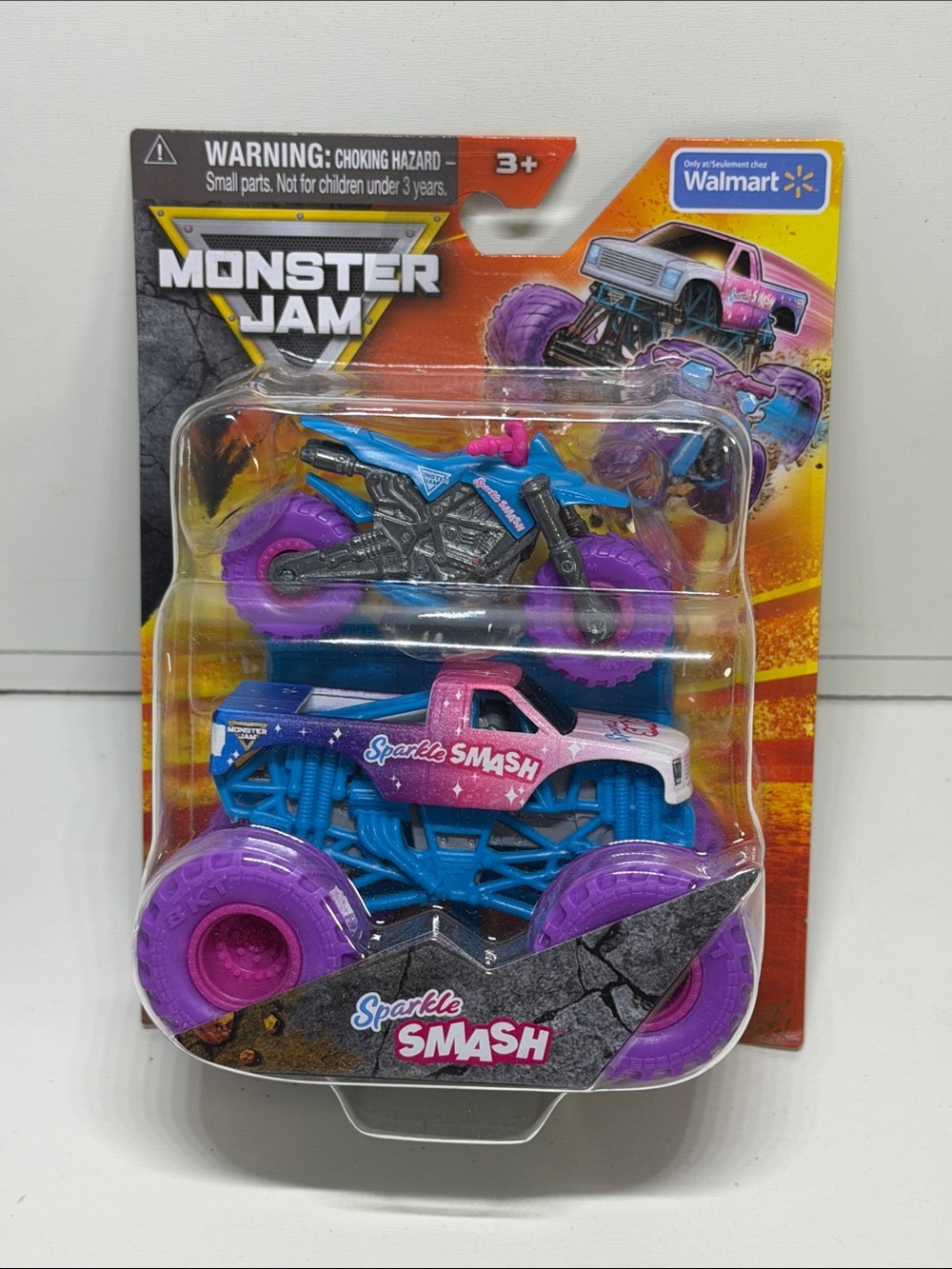 Monster Jam Sparkle Smash Monster Truck & Bike - Pink and Blue
